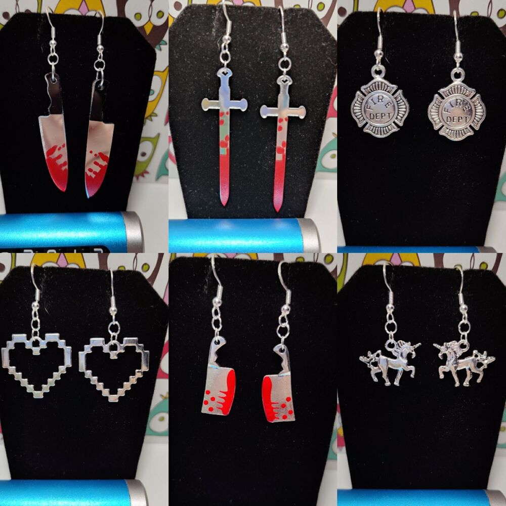 Sterling Silver Earrings horror 2d heart